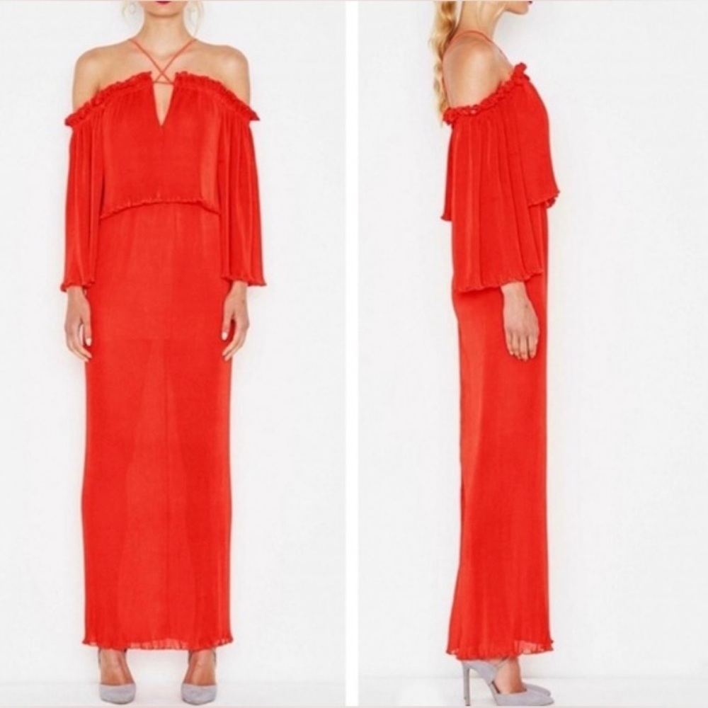 Alice McCall Red Liberty Off-Shoulder Maxi Dress 0 Pleated Party Event